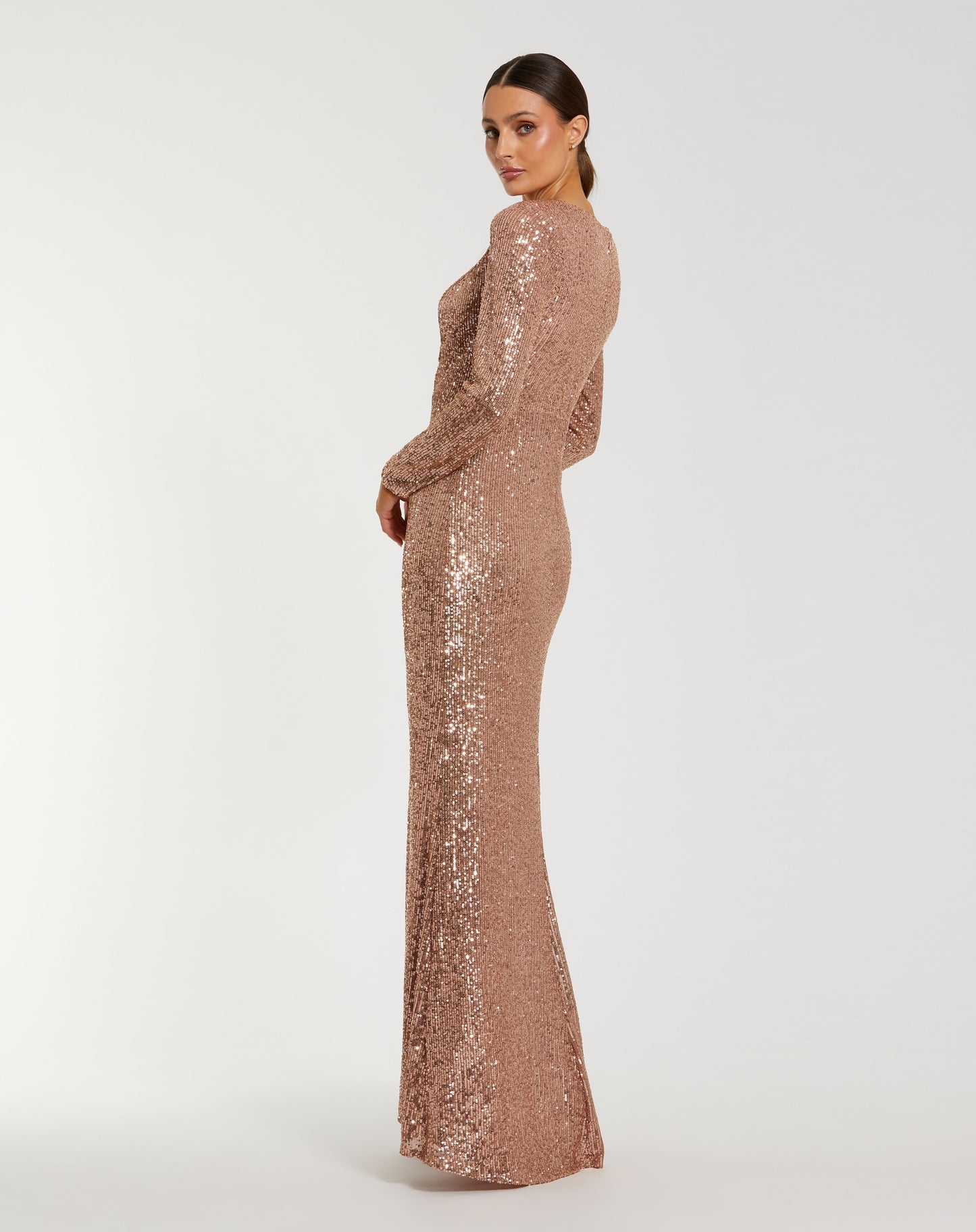 Navy Sequin Long Sleeve Blouson Evening Gown (Copy)