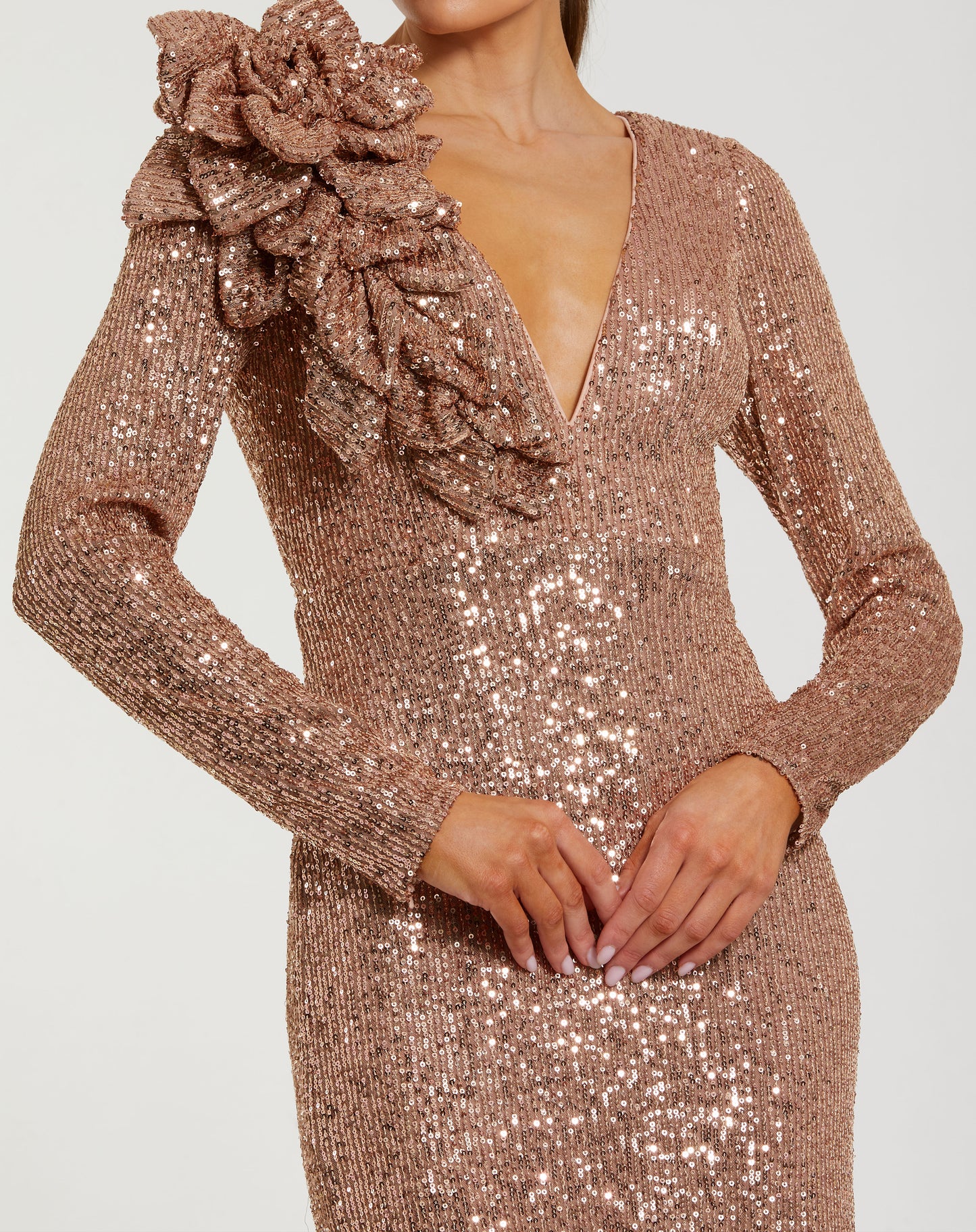 Navy Sequin Long Sleeve Blouson Evening Gown (Copy)