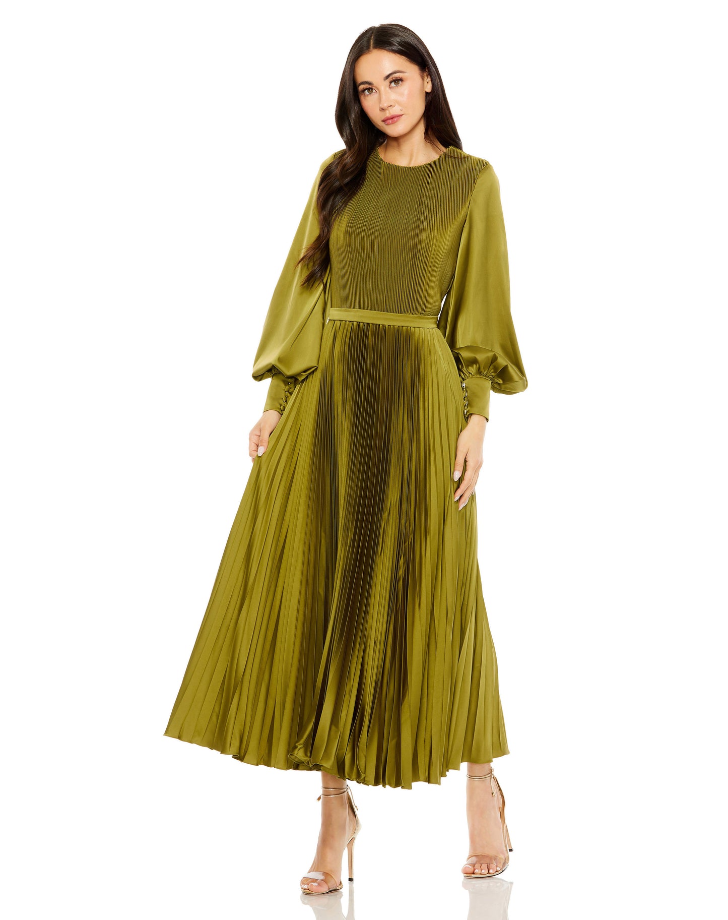 Long Sleeve High Neck Heat Pleated Dress