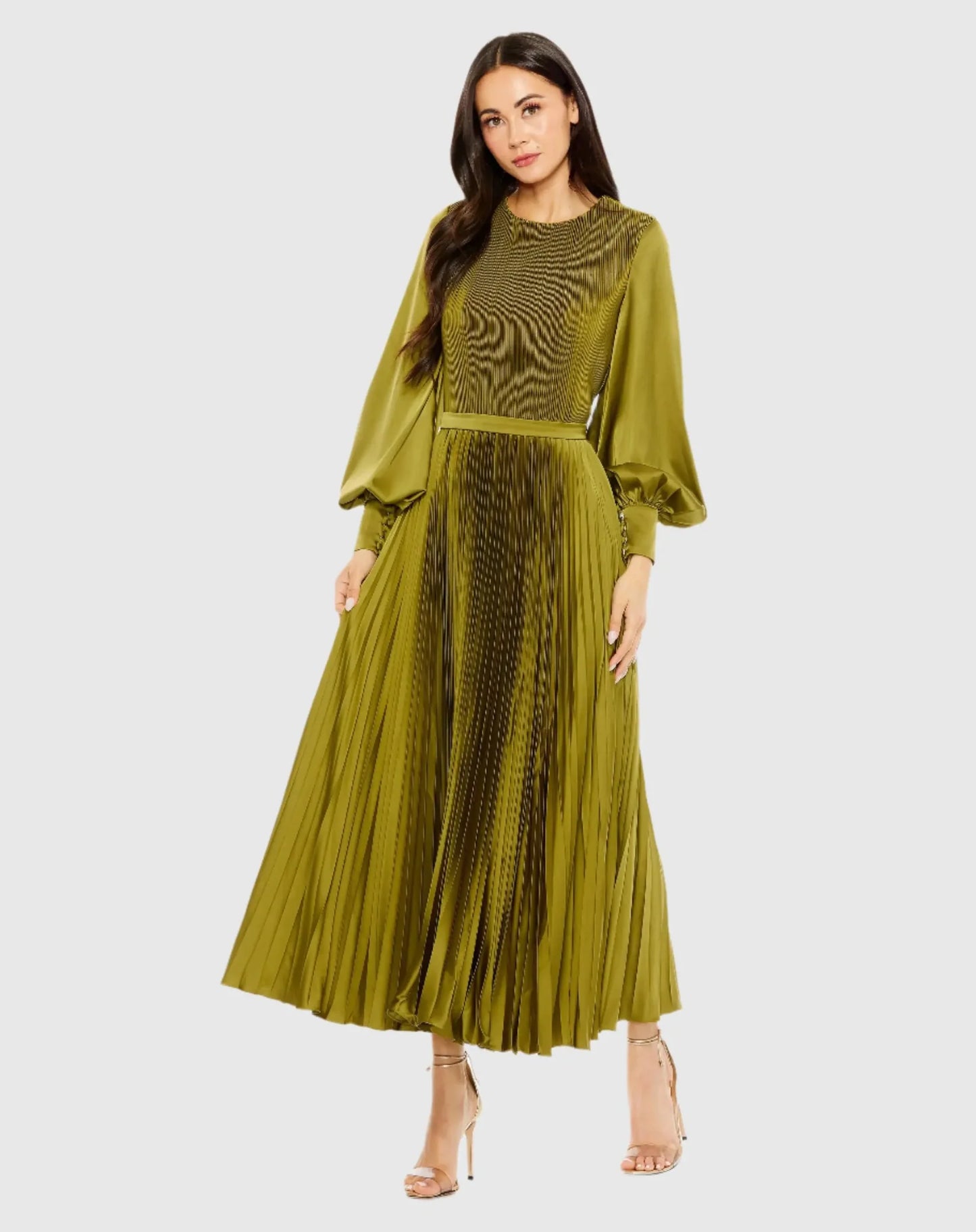 Long Sleeve High Neck Heat Pleated Dress