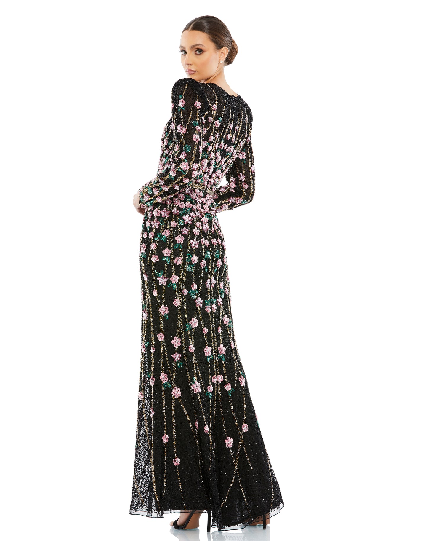 Embellished High Neck Long Sleeve Gown