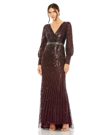 Sequinned Wrap Over Bishop Sleeve Gown