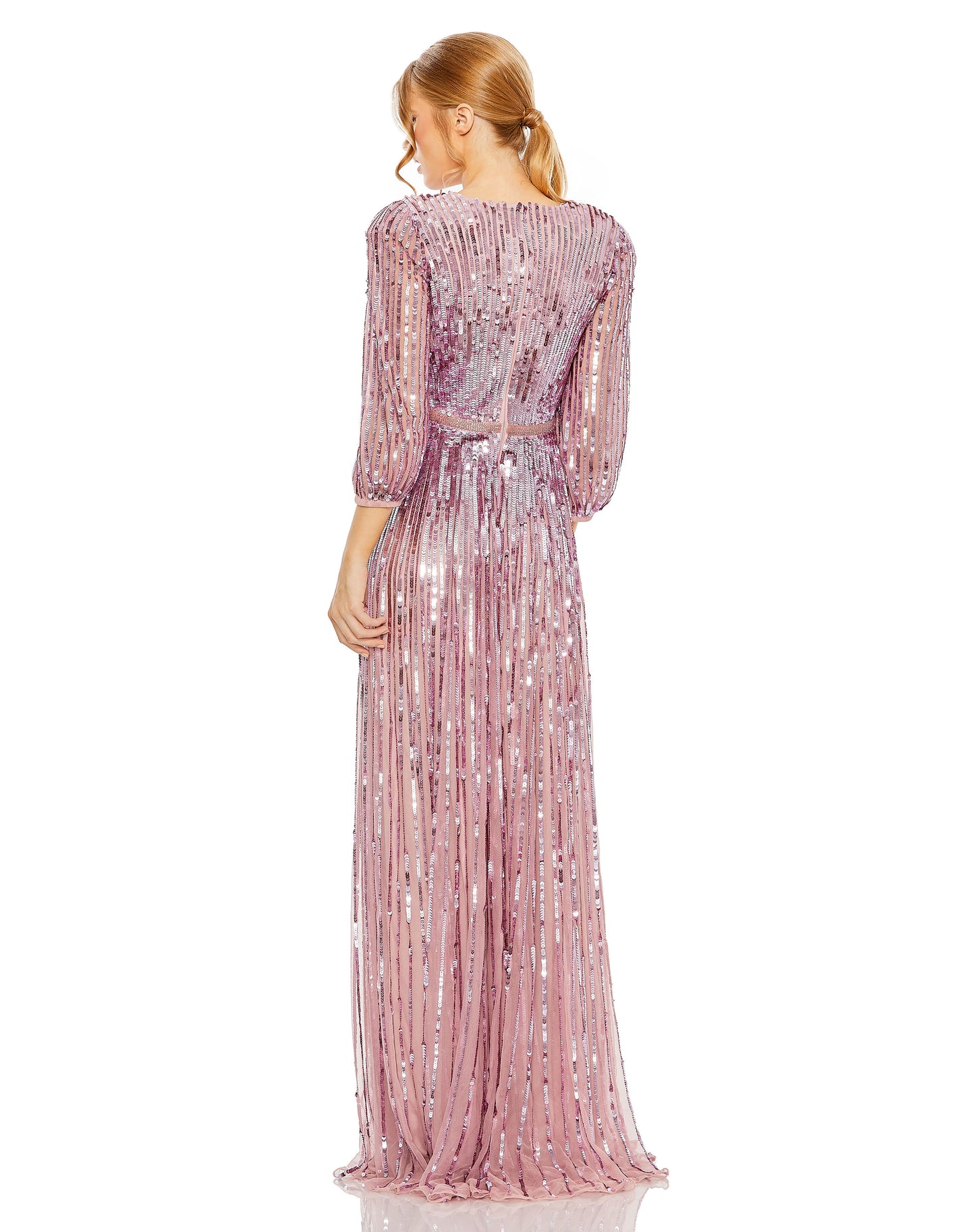 Sequined Elbow Sleeve Surplice Gown