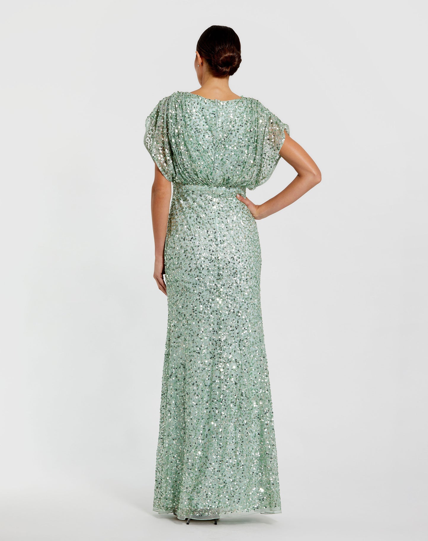 Draped Sleeve V Neck Gown