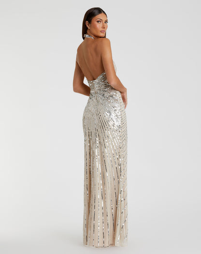 Cross Halter Sequinned Gown