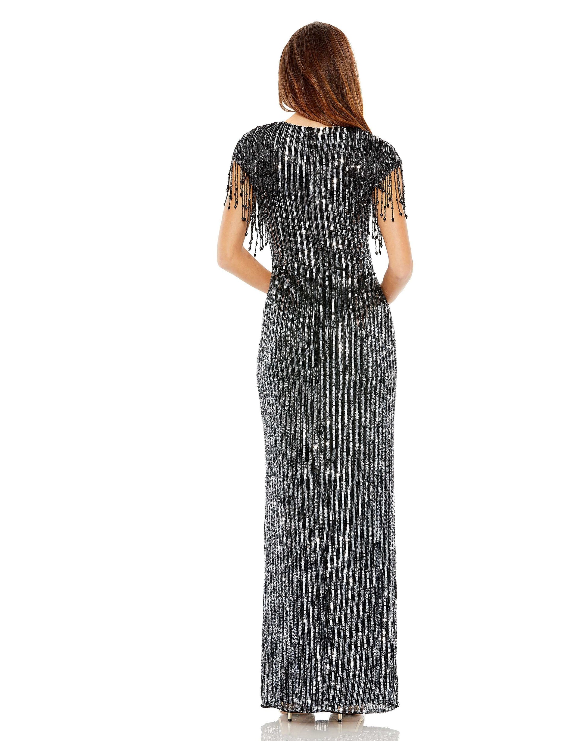 Mac Duggal Style#5971, Embellished Fringe Gown, Cap Sleeve,Floor Length,fring,Newest Arrivals,Sequin, $1100.00