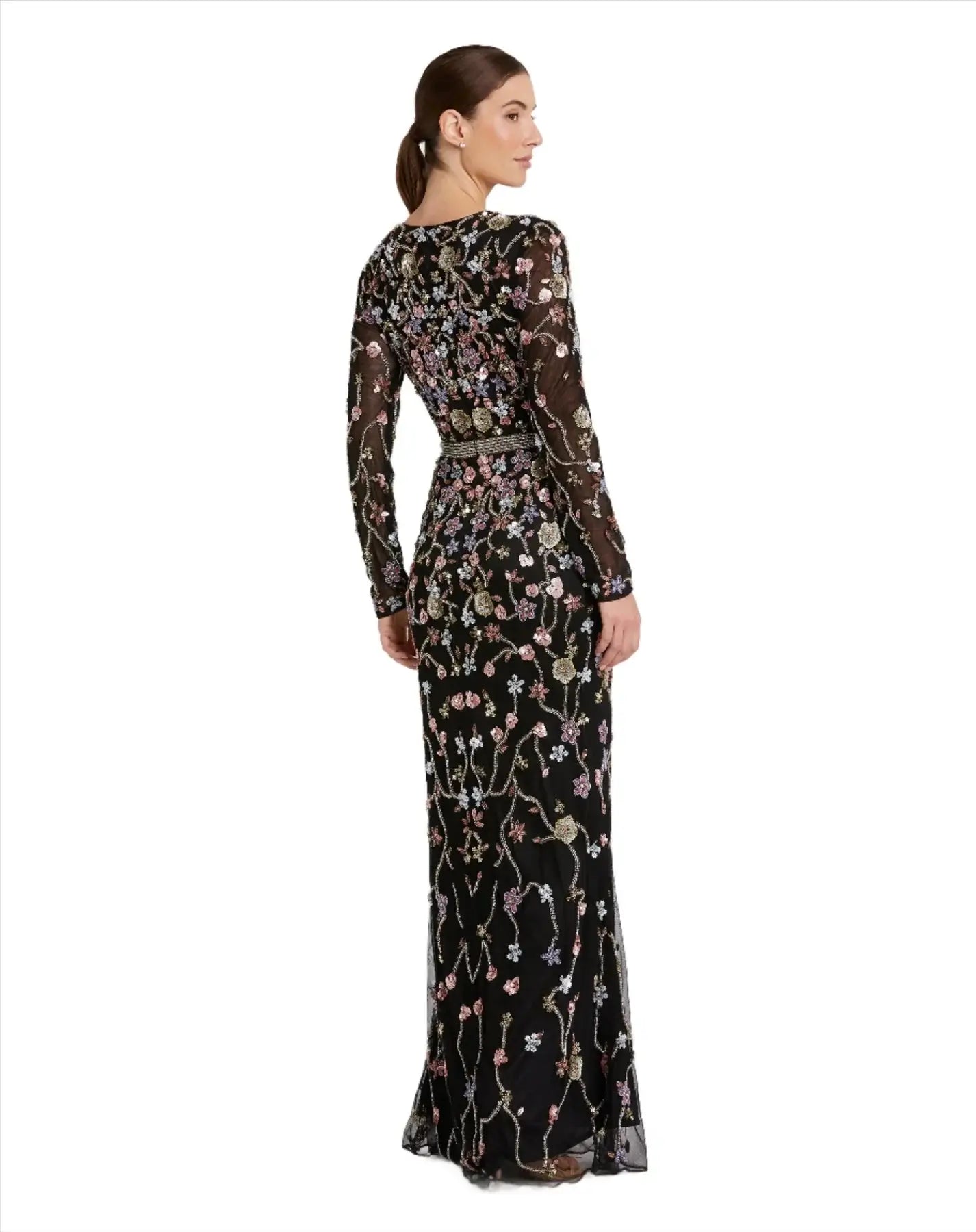 Mac Duggal Style#, Long Sleeve Embelllished Mesh Gown, Floor Length,Floral,long sleeve,Newest Arrivals,Sequin,Sheath, $975.00