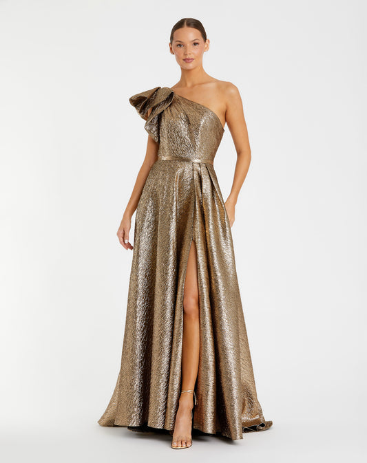Gold One Shoulder Metallic Ball Gown