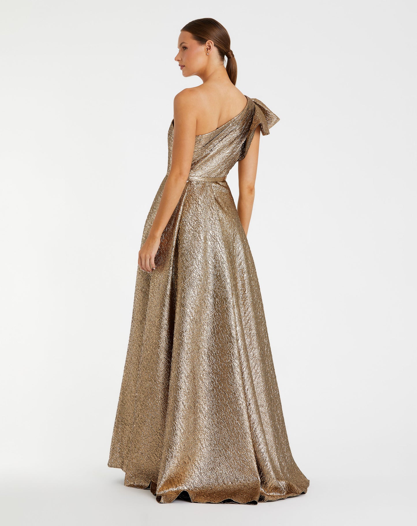 Gold One Shoulder Metallic Ball Gown