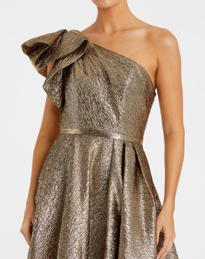 Gold One Shoulder Metallic Ball Gown