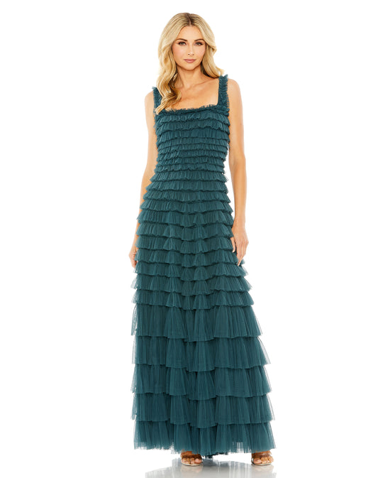 Allover Ruffle Layered Tiered Gown