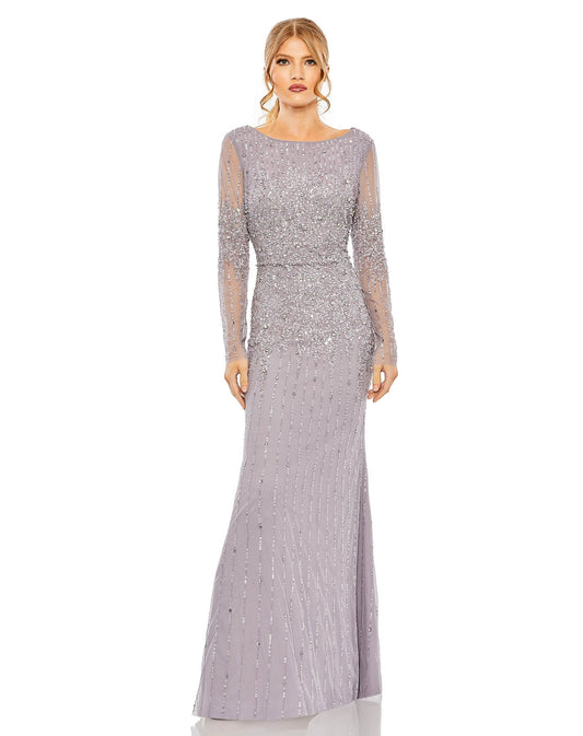 High Neck Sequin Embellished Long Sleeve A Line Gown