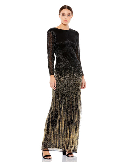 Mac Duggal Style#93584, Long Sleeve Beaded Fringe Evening Gown, Floor Length,fringe,long sleeve,Sheath, $1250.00