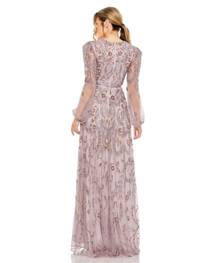 Puff Sleeve Embellished A Line Gown