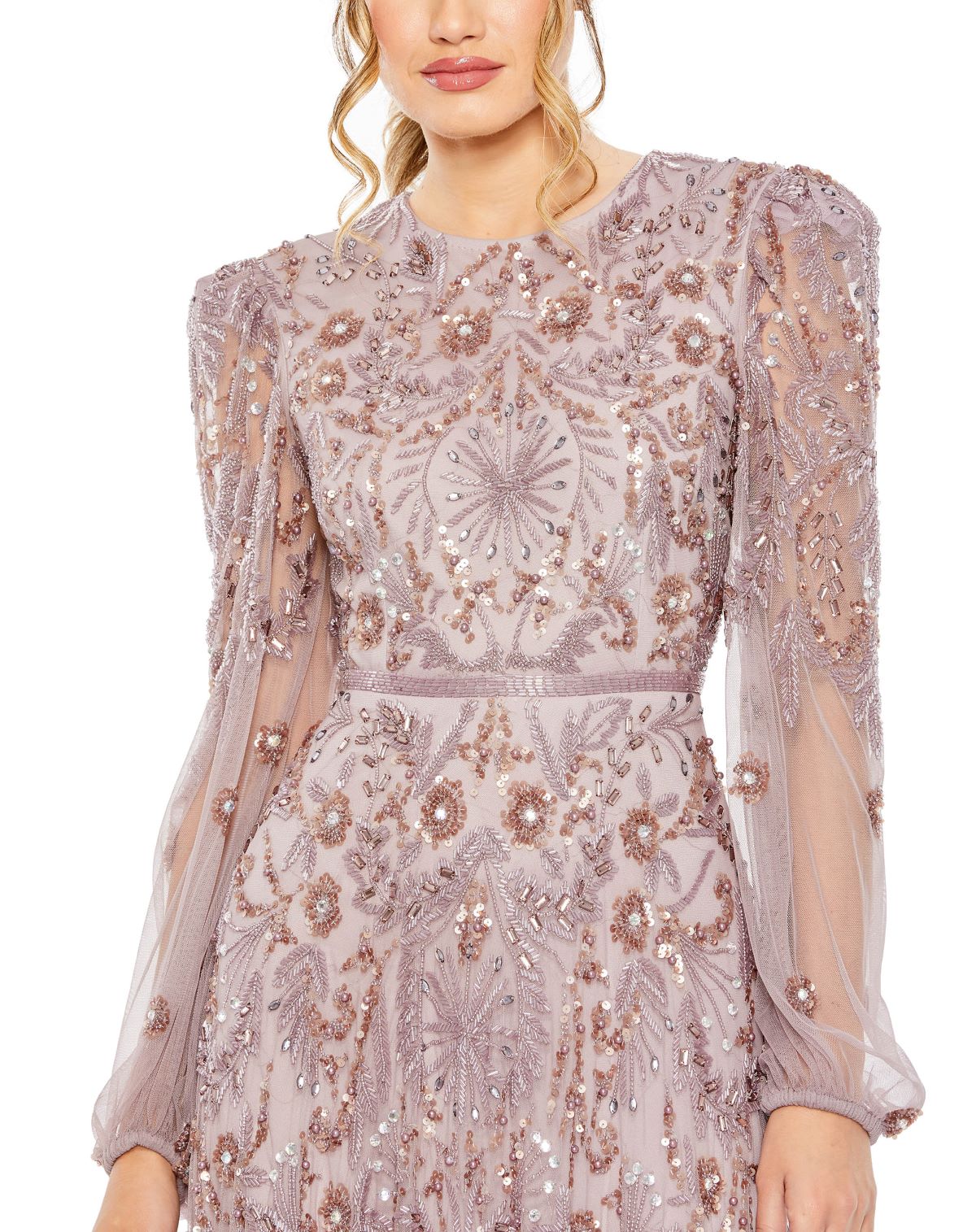 Puff Sleeve Embellished A Line Gown