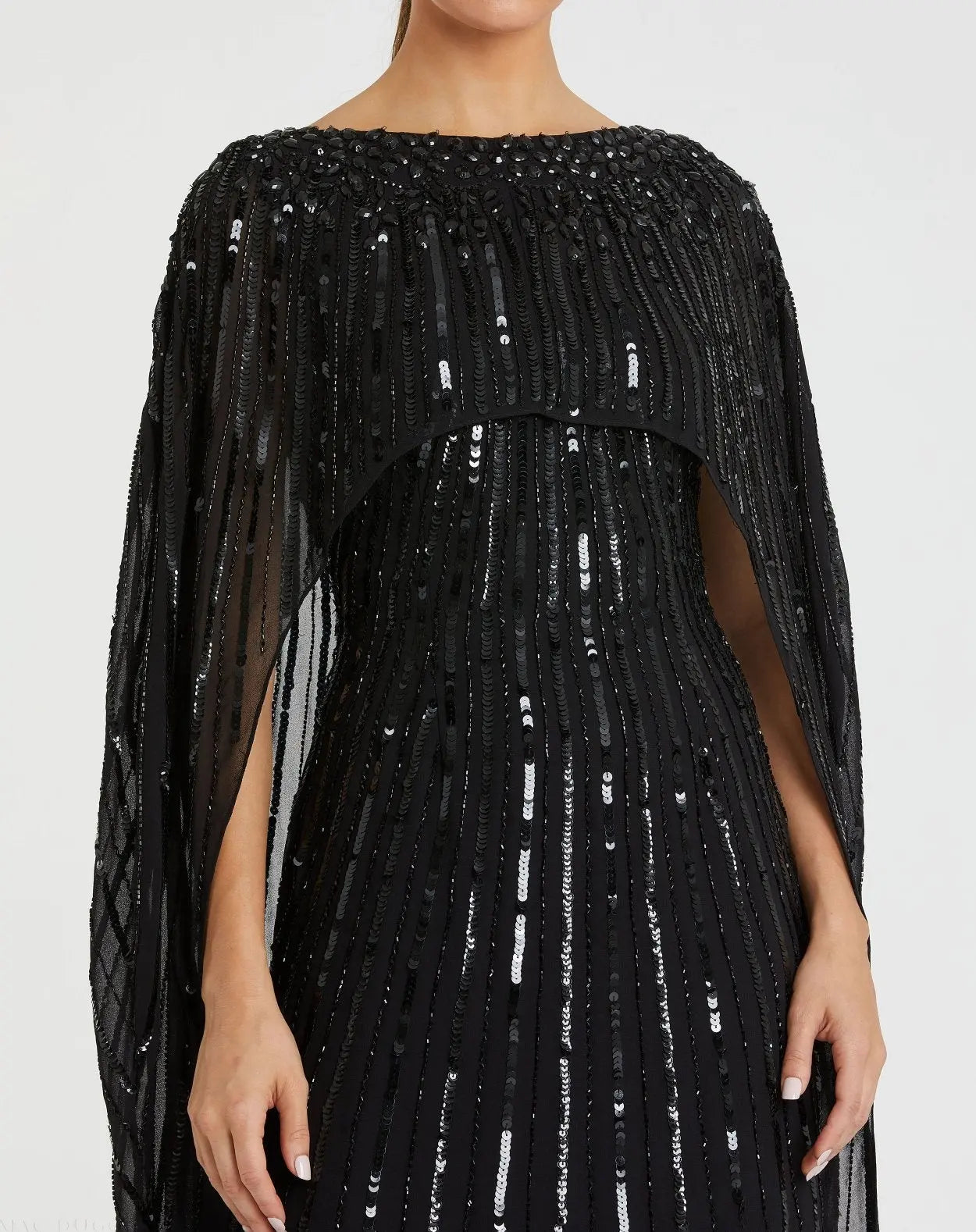 Embellished Column Cape Gown