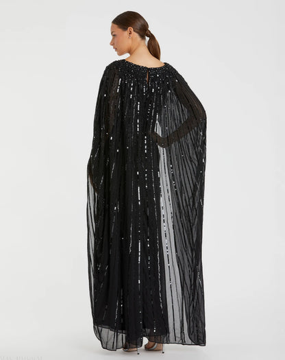 Embellished Column Cape Gown