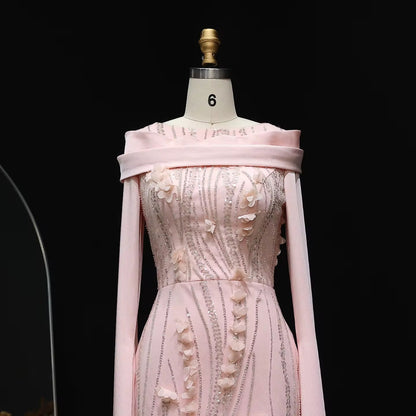 Floral Cape sleeves modest evening gown