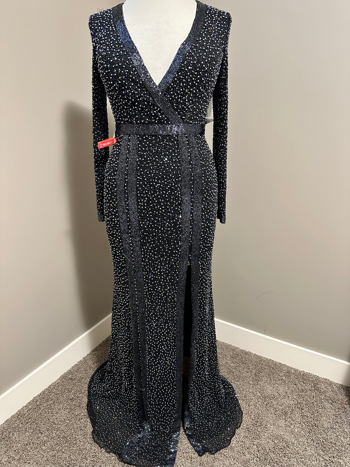 Long Sleeve Beaded Long Gown