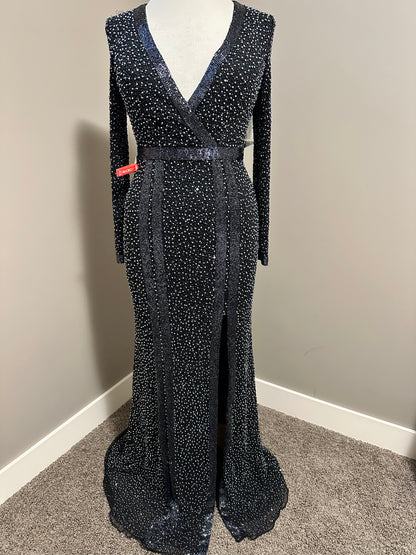 Long Sleeve Beaded Long Gown