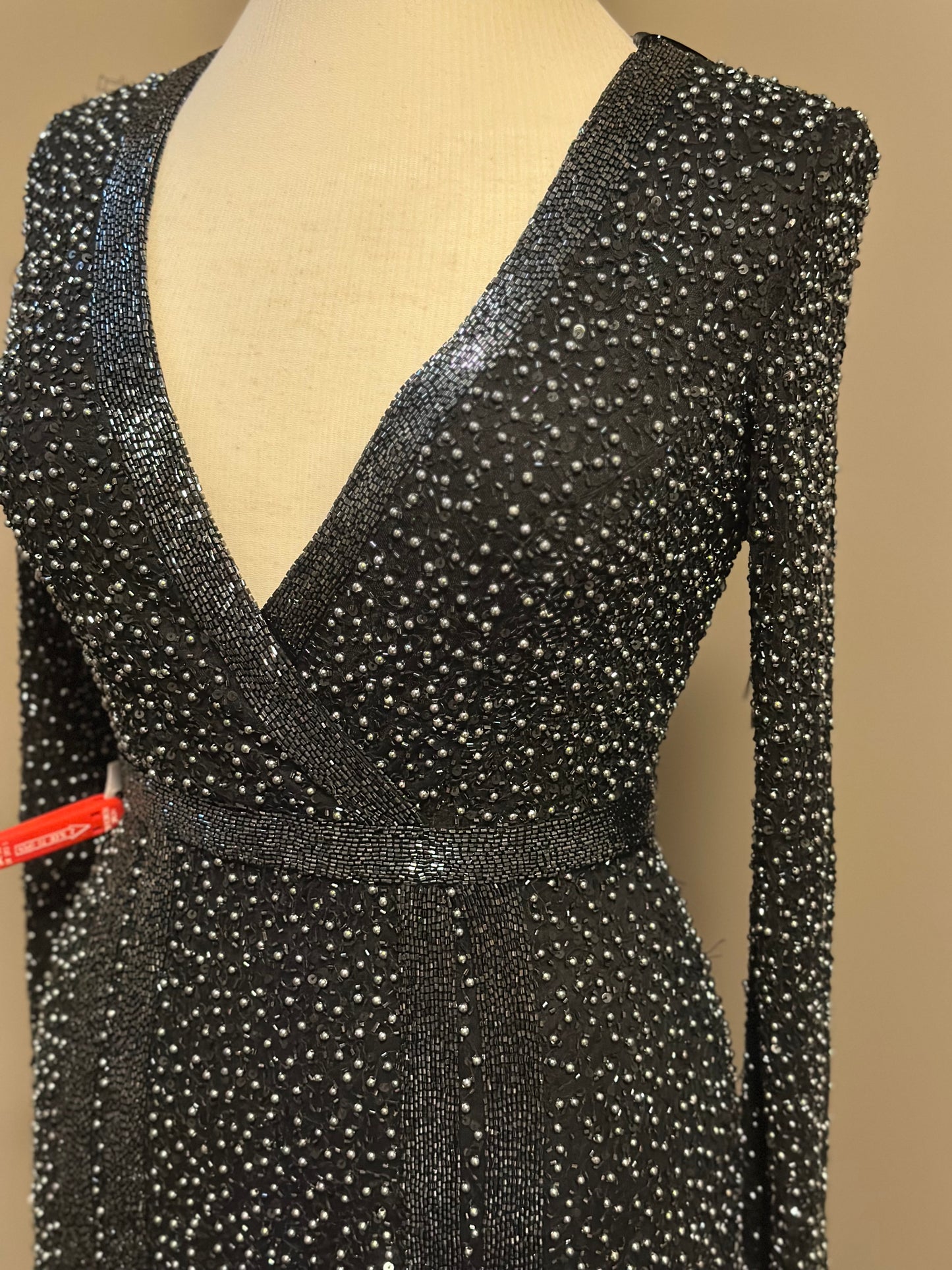 Long Sleeve Beaded Long Gown