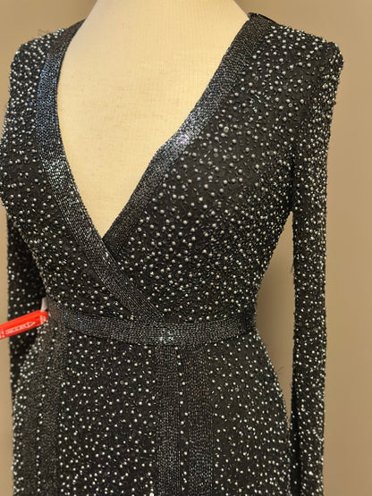 Long Sleeve Beaded Long Gown