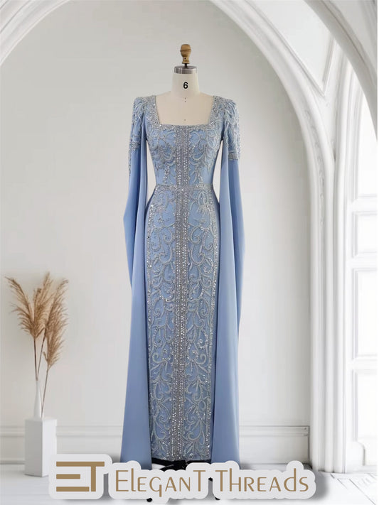 Kaftan style cape sleeves gown