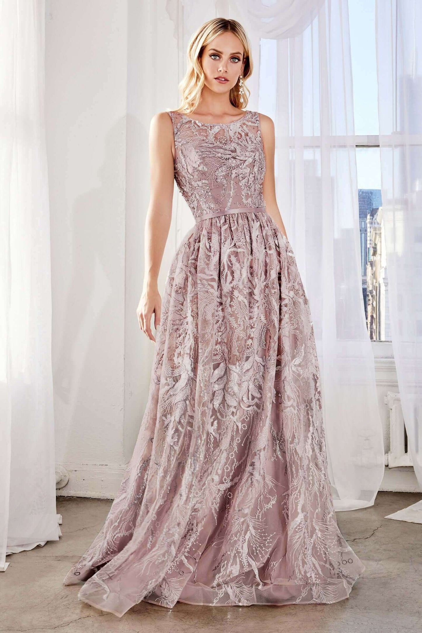 Cinderella Divine Style#CR852, Sleeveless A-line formal Gown, A line,CD#1,Floor Length,Open Back,sleeveless, $450.00