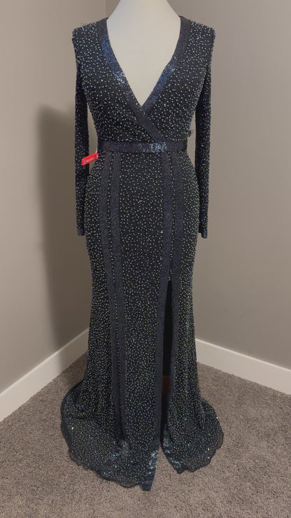 Long Sleeve Beaded Long Gown