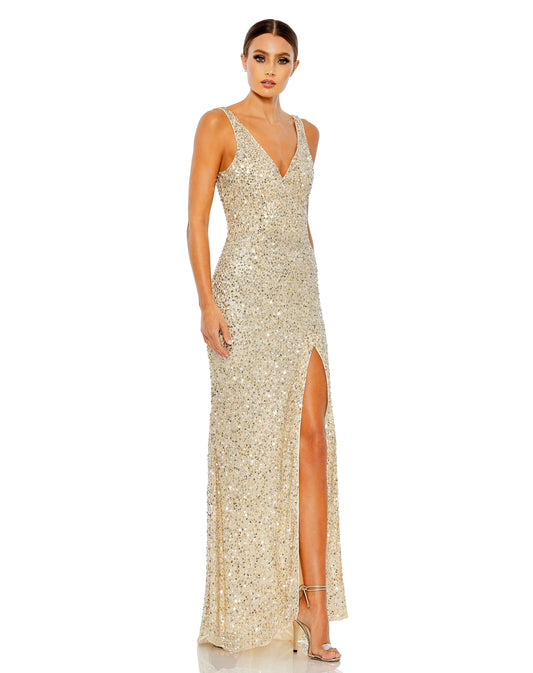 Sequinned High Slit Evening Gown