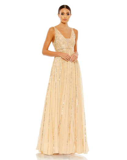 Sequined Illusion Plunge Neck A-Line Gown