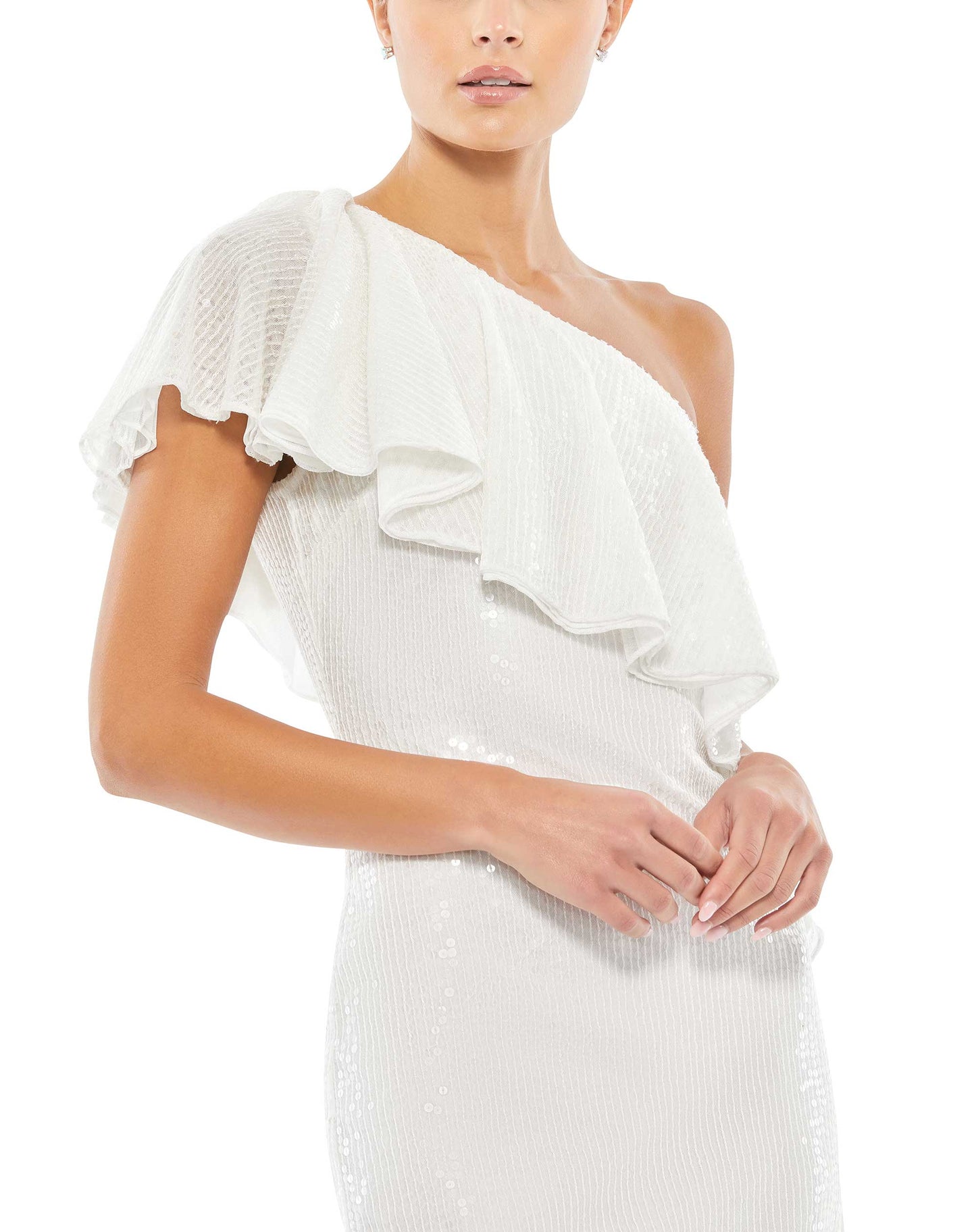 One Shoulder Sequined Ruffle Mini Dress