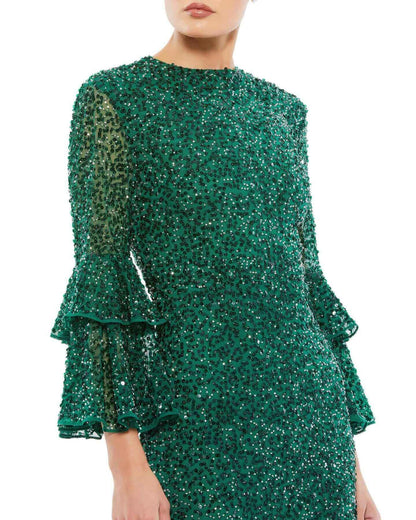 Mac Duggal Style#10802, Tiered Ruffle 3/4 Sleeve Cocktail Dress, Cocktail,long sleeve,Ruffles,Sequin,Tea Length, $600.00