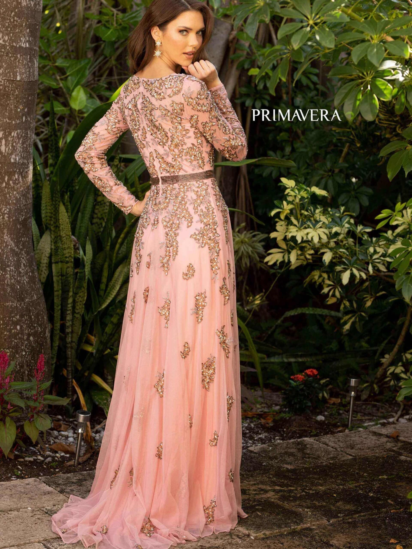 Primavera Style#11053, A-Line Beaded Long Sleeve Gown, A line,beaded,Floor Length,long sleeve,Sequin,Tulle, $850.00