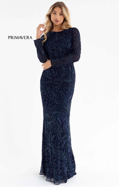 Primavera Style#11054, Fitted Beaded Long Sleeve Gown, beaded,Fit and Flare,Floor Length,long sleeve,Sequin, $850.00