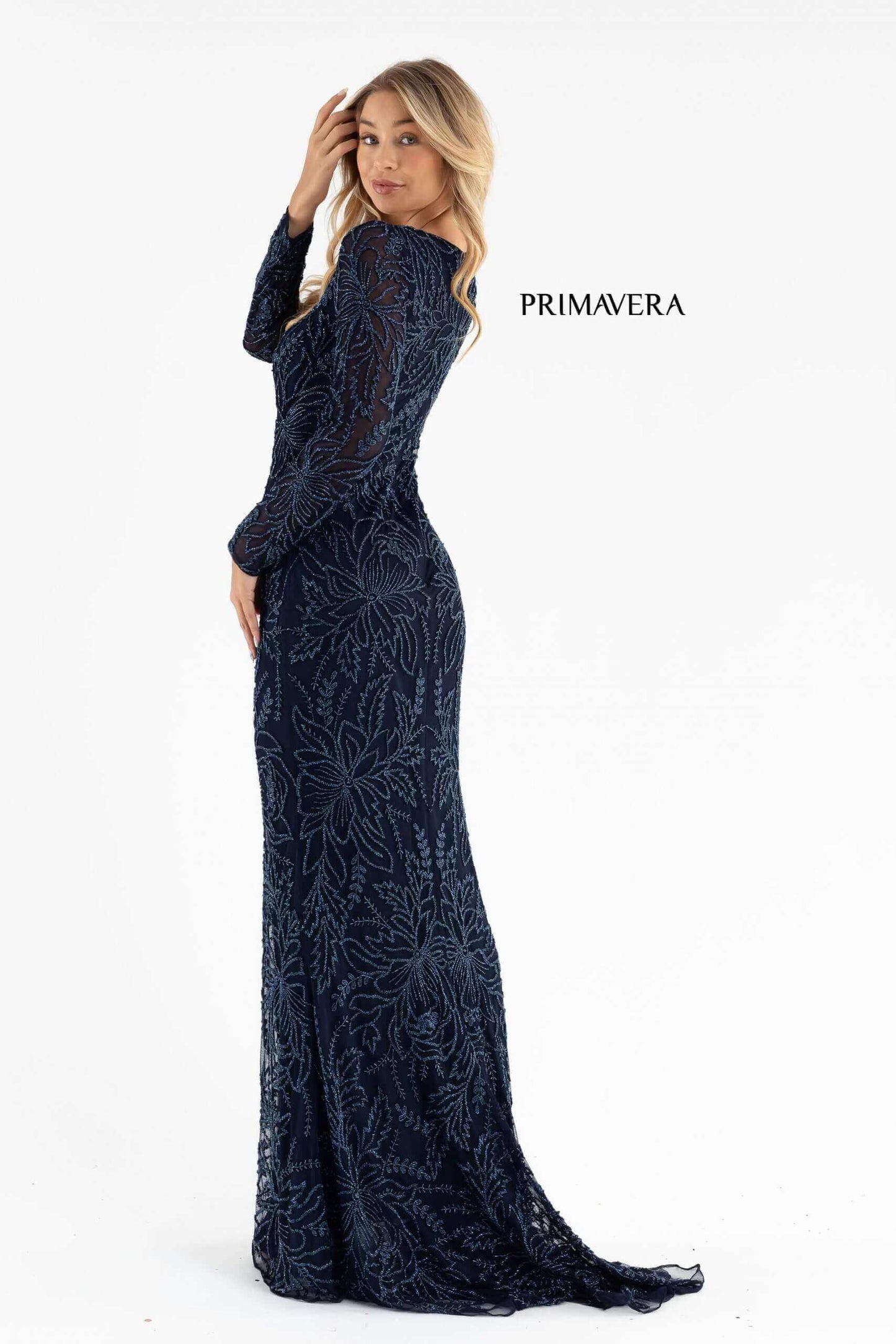 Primavera Style#11054, Fitted Beaded Long Sleeve Gown, beaded,Fit and Flare,Floor Length,long sleeve,Sequin, $850.00