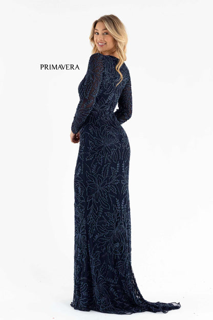 Primavera Style#11054, Fitted Beaded Long Sleeve Gown, beaded,Fit and Flare,Floor Length,long sleeve,Sequin, $850.00