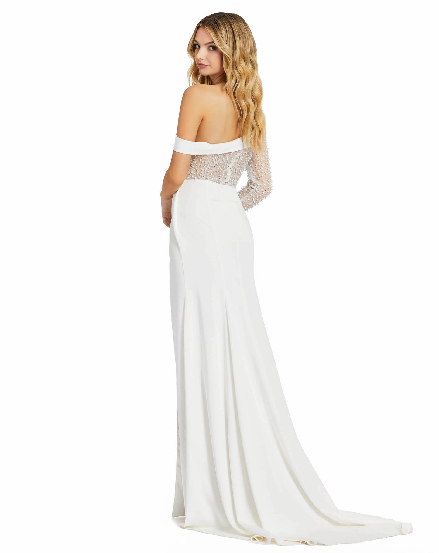 One Shoulder Pearl Bodice Gown