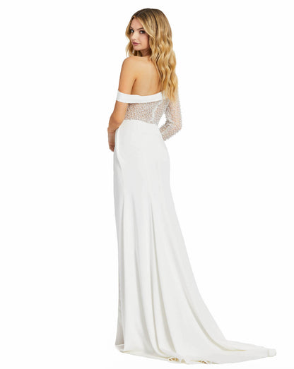 One Shoulder Pearl Bodice Gown