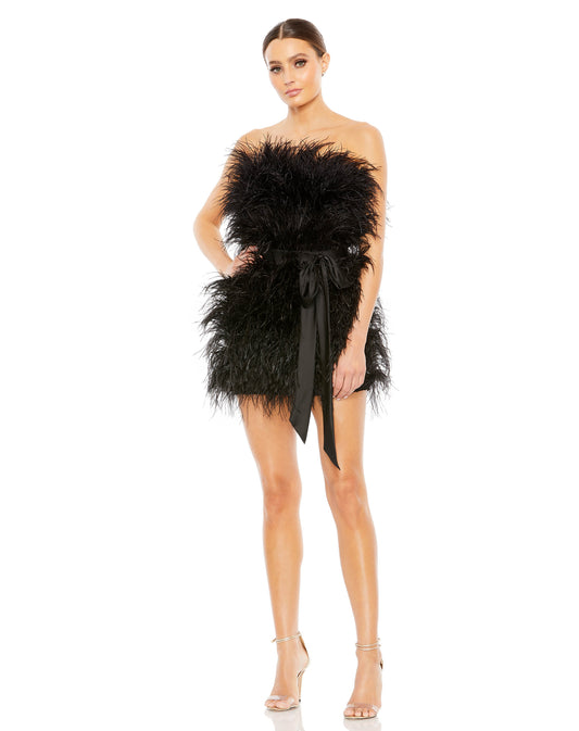 Feather Strapless Mini Dress