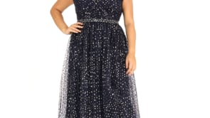 Midnight Cap Sleeve Embellished Gown