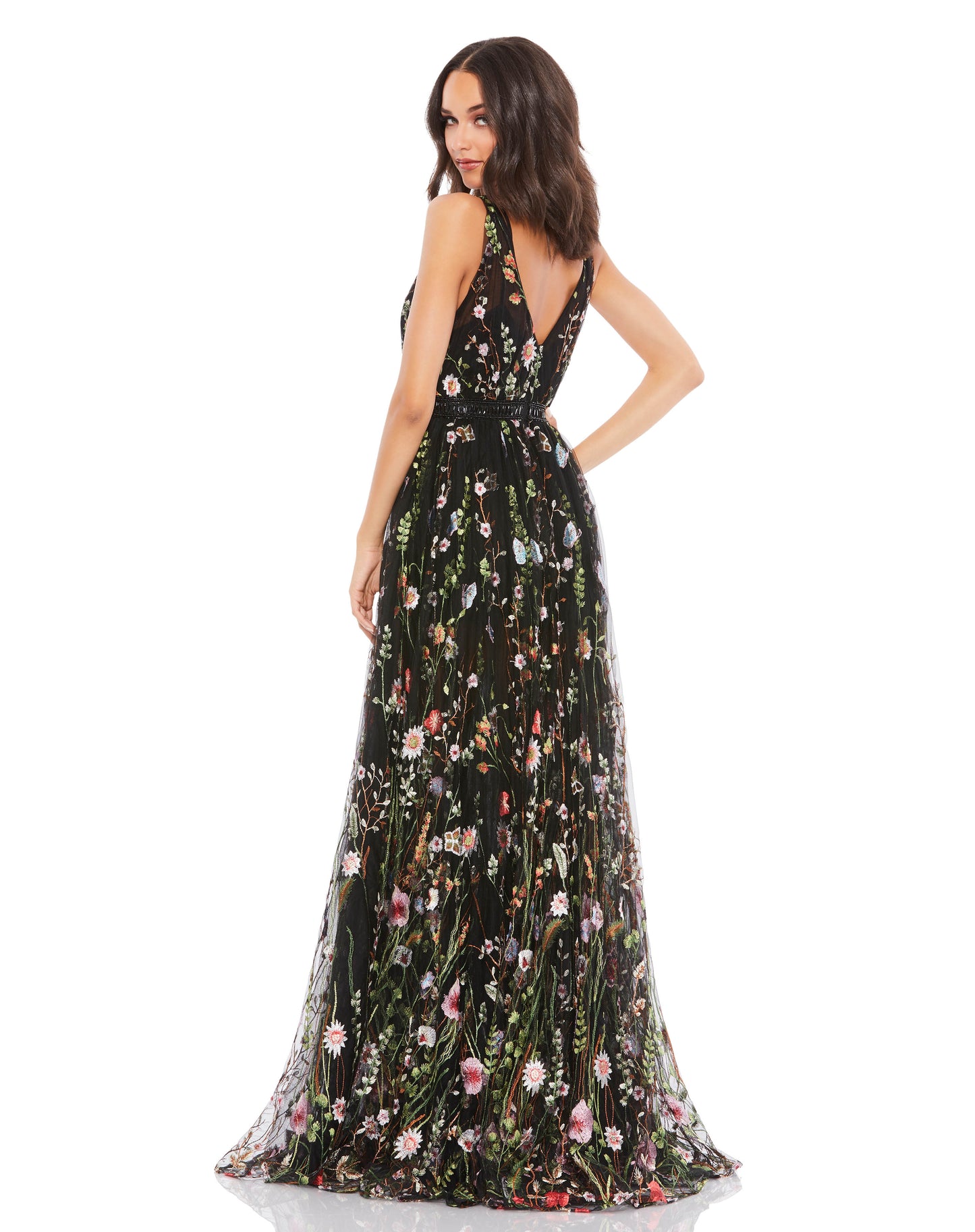 Floral Embroidered Tulle Gown W/ Built-In Romper