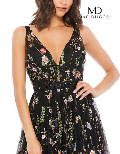 Floral Embroidered Tulle Gown W/ Built-In Romper
