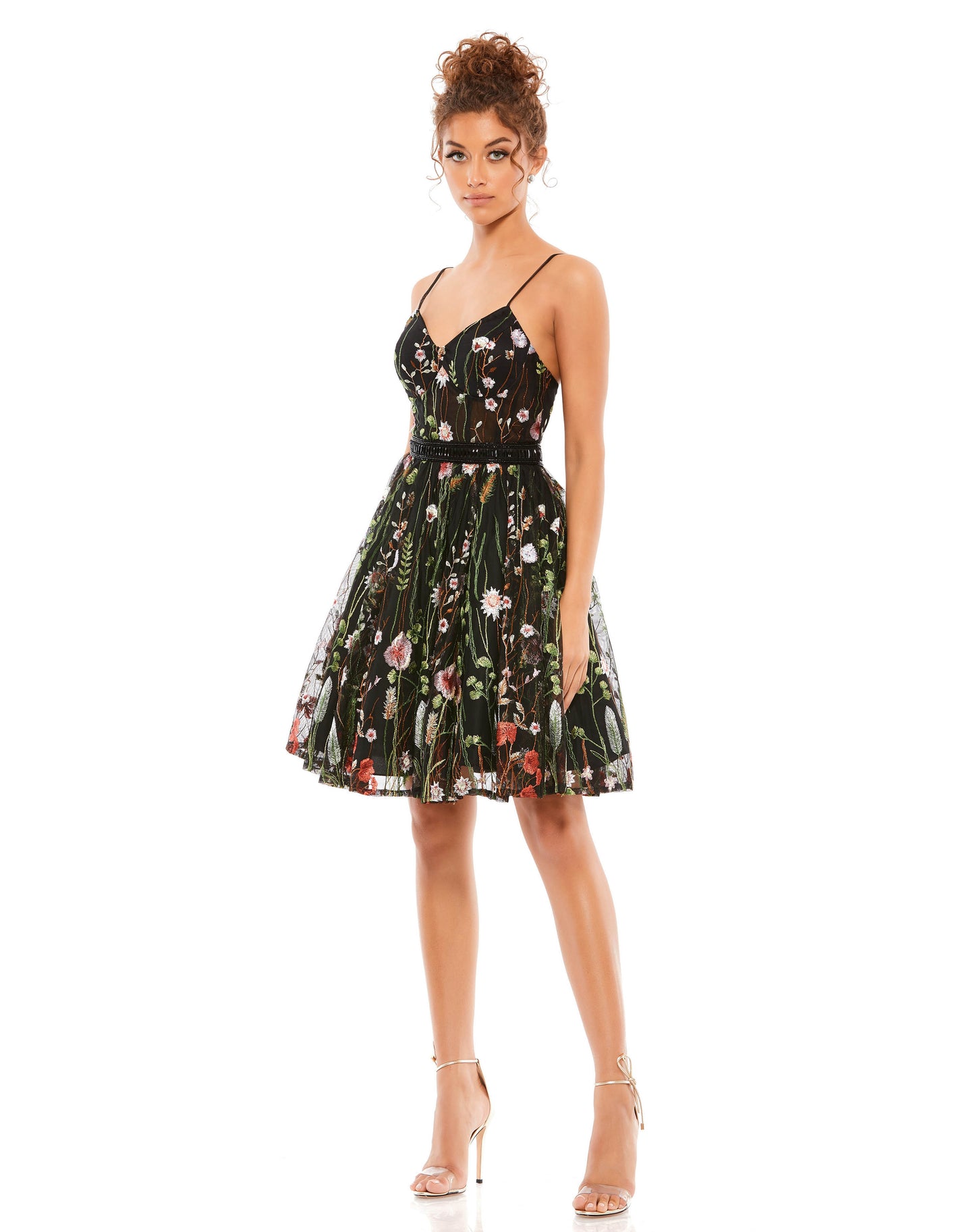 Floral Embroidered Bustier A-Line Dress