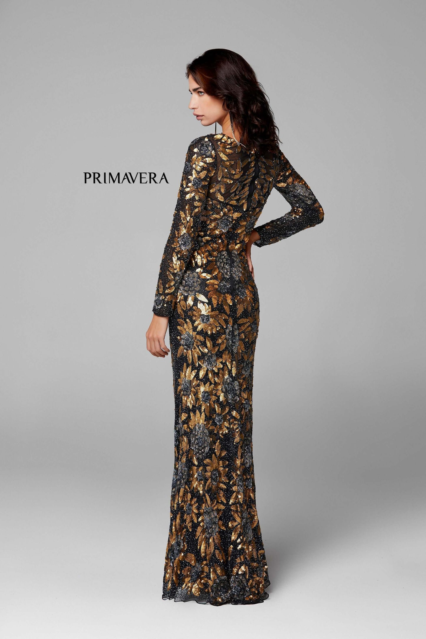 Primavera Style#1401, Long Sleeve Floral Sequin Gown, Floor Length,long sleeve,Sequin,Sheath, $675.00