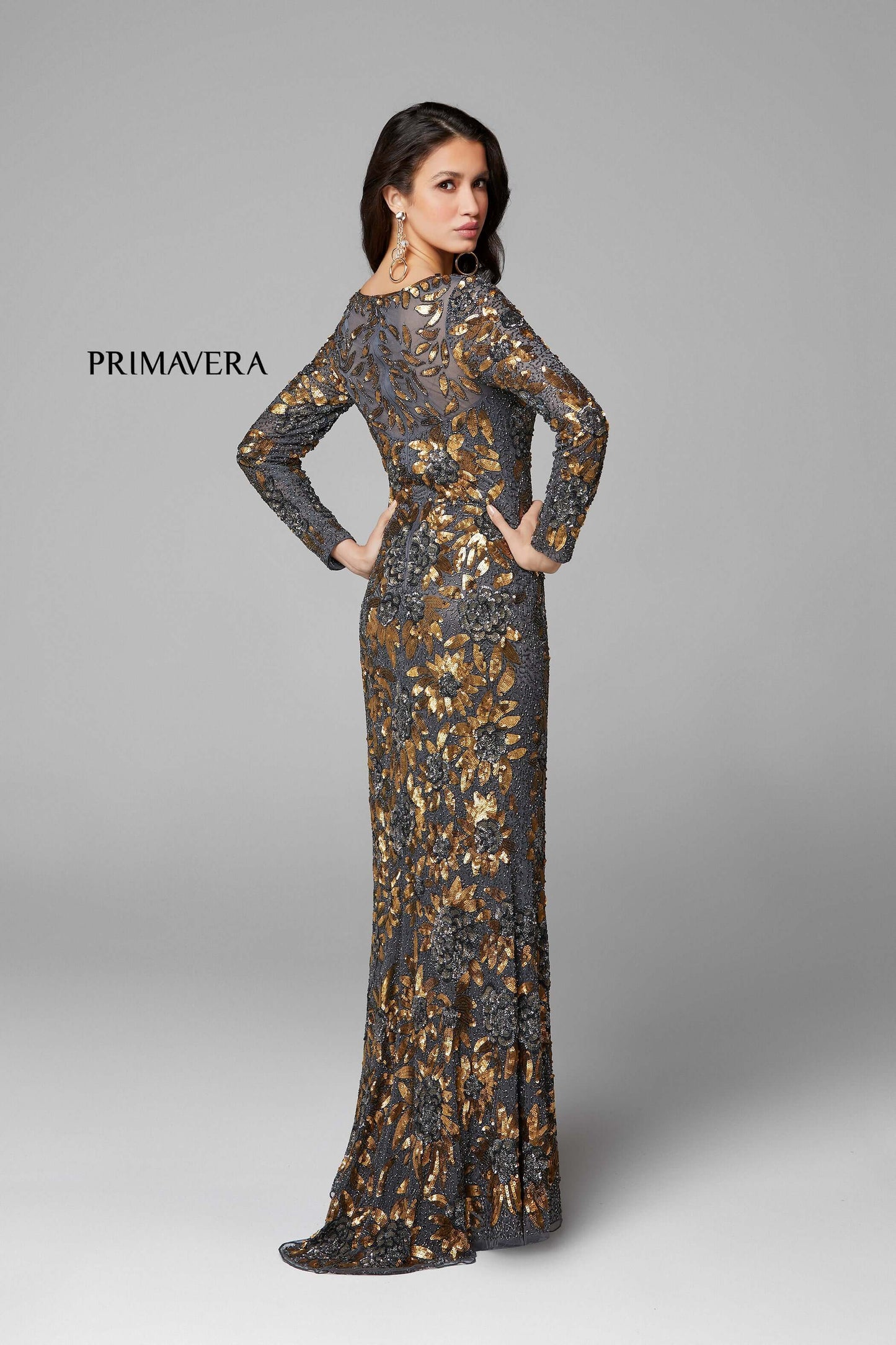 Primavera Style#1401, Long Sleeve Floral Sequin Gown, Floor Length,long sleeve,Sequin,Sheath, $675.00