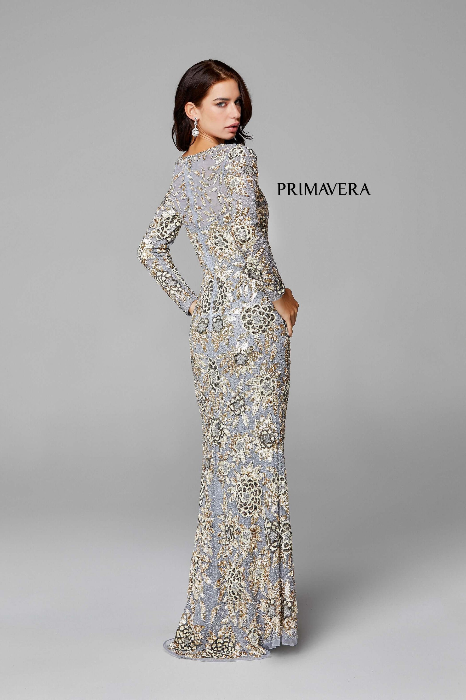 Primavera Style#1401, Long Sleeve Floral Sequin Gown, Floor Length,long sleeve,Sequin,Sheath, $675.00