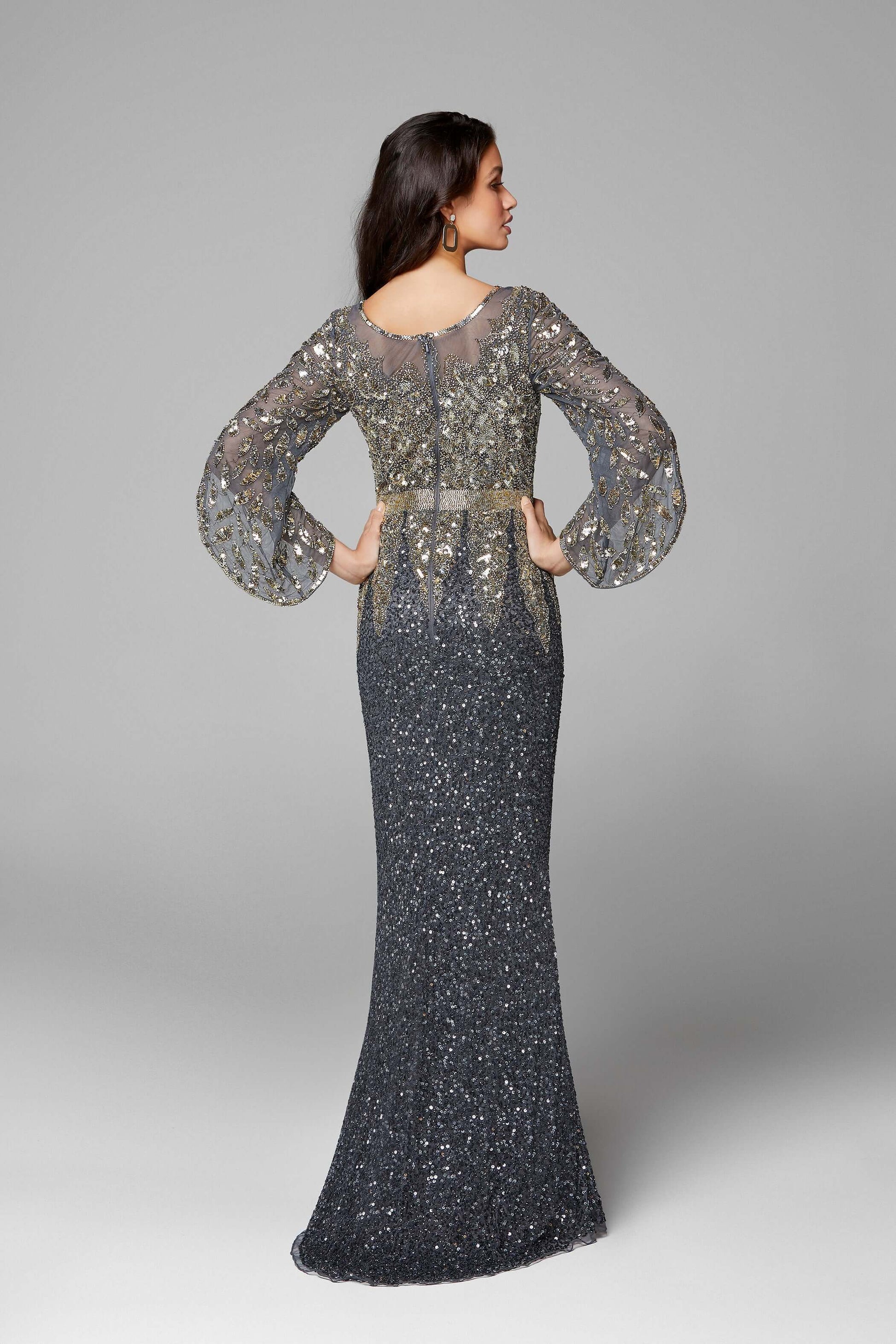 Primavera Style#1424, Bell Sleeve Beaded Evening Gown, beaded,Bell Sleeve,Fit and Flare,Floor Length,long sleeve,Sequin,Sheath, $650.00