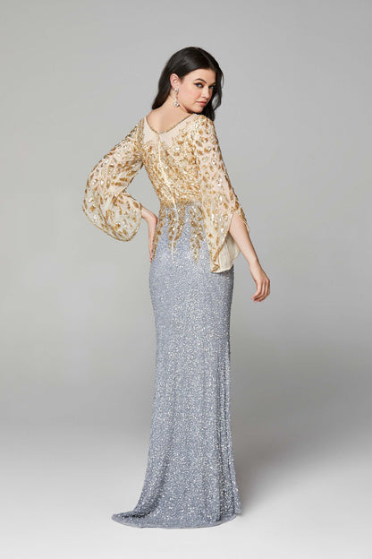 Primavera Style#1424, Bell Sleeve Beaded Evening Gown, beaded,Bell Sleeve,Fit and Flare,Floor Length,long sleeve,Sequin,Sheath, $650.00