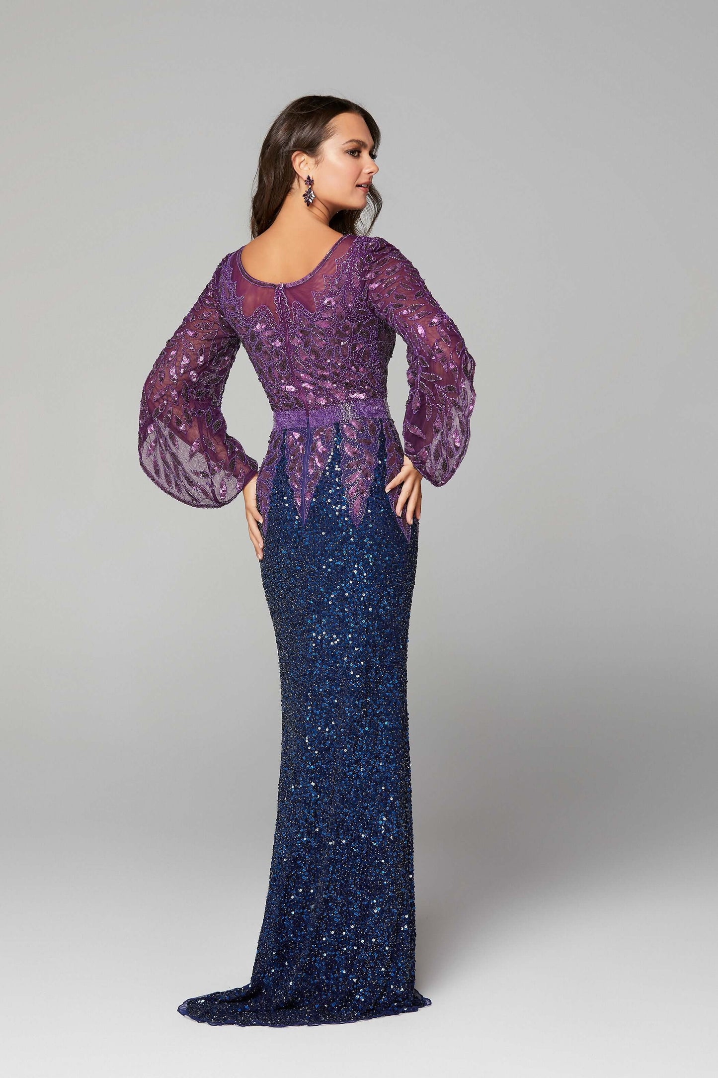 Primavera Style#1424, Bell Sleeve Beaded Evening Gown, beaded,Bell Sleeve,Fit and Flare,Floor Length,long sleeve,Sequin,Sheath, $650.00